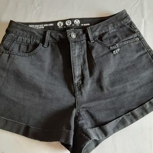 Black super high rise jean mom shorts